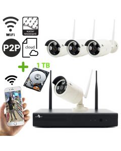 Funk Überwachungskamera HD mit 4 Kameras für Außen inkl. 1TB Festplatte